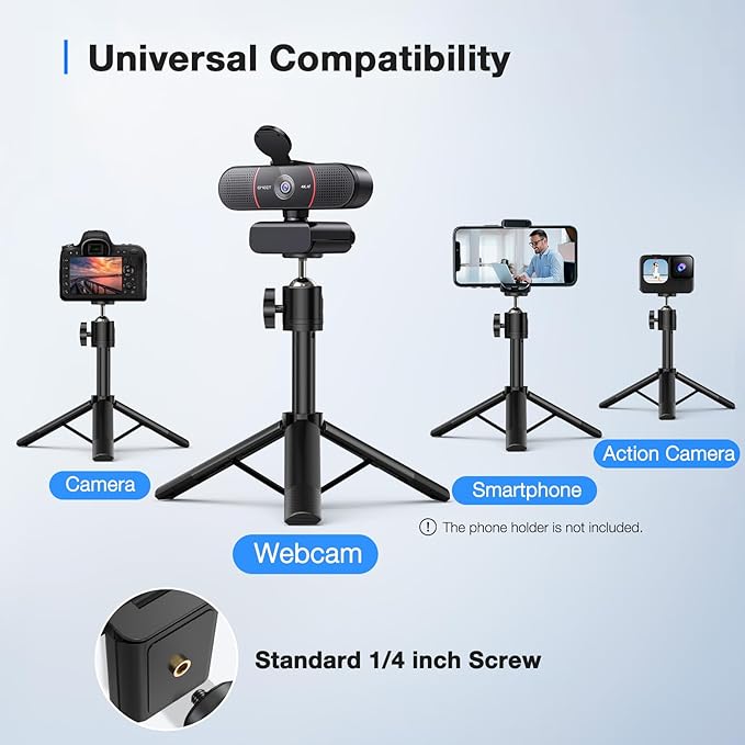 EMEET C960 4K Webcam with Tripod 4K UHD Sony Sensor 3 Adjustable Height Mini Tripod w/Privacy Cover PDAF Auto Focus Dual Noise-Cancelling Mics Auto Light Correction Perfect for Online Meetings