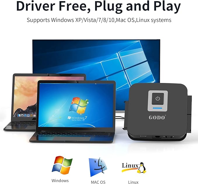 GODO SATA/IDE to USB 3.0 AdapterIDE Hard Drive Adapter Kit Cable Converter for 2.5/3.5 inch and SATA HDD/SSD5.25 CD-ROM/DVD-ROMInclude 12V/2A Power
