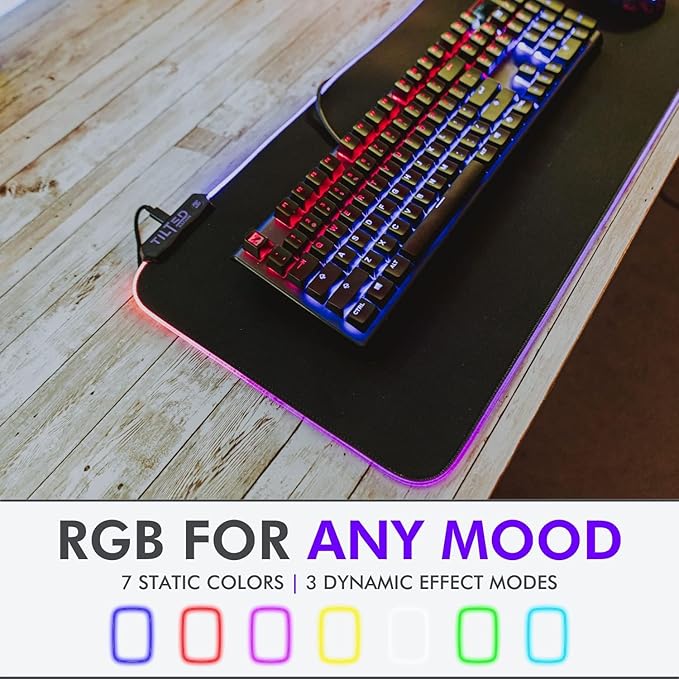 Tilted Nation RGB Mouse Pad for Gaming - Large LED Mousepad - LED Desk mat with 8 Adjustable Light Modes - Non Slip Rubber Base Easy to Clean Water Proof Surface Mat for Keyboard and Mouse