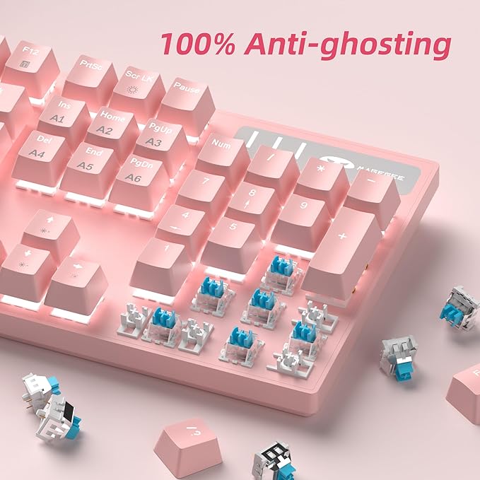 MageGee Pink Gaming Keyboard USB Wired Keyboard New Mechanical Storm Adjustable Backlight Keyboards Splash-Proof Ideal for PC/Laptop/MAC Game(Pink)