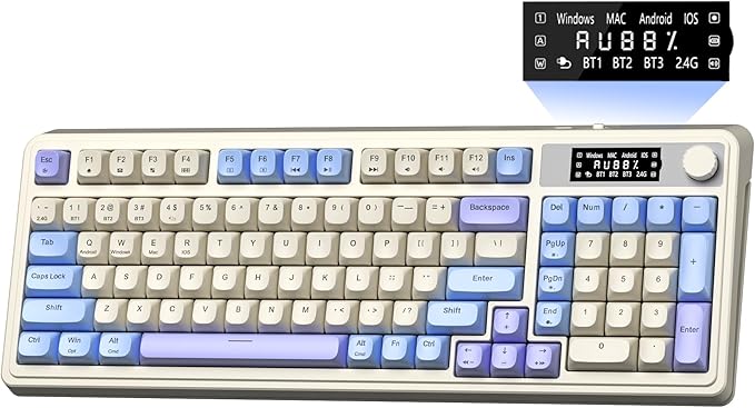 AULA S99 Pro Gaming Keyboard Cute Creamy Keyboard with Number Pad Smart Screen Tri-Mode Bluetooth/2.4G/USB-C Computer Keyboards Media Knob Custom RGB Backlit Feel for MAC Xbox PC Gamer - Purple
