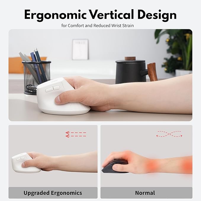 Uineer Vertical Mouse Wireless 2.4G Rechargeable Mouse with Battery Indicator4 Level DPIErgonomic Design for Comfort and Reduced Wrist Strain Ideal for HomeOffice Use (White)