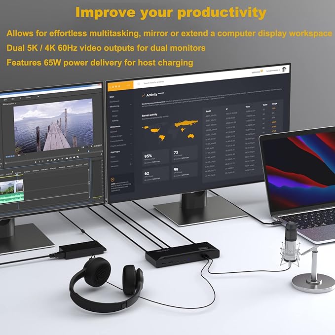 WAVLINK Universal USB C Laptop Docking Station Dual Monitors 5K/4K@60Hz with 65W Host Charging for Thunderbolt 4/3 USB-C Windows Mac M1-M5/Macbook Neo Chrome (2HDMI+2DP) 6USB 3.0 1Gbps Ethernet