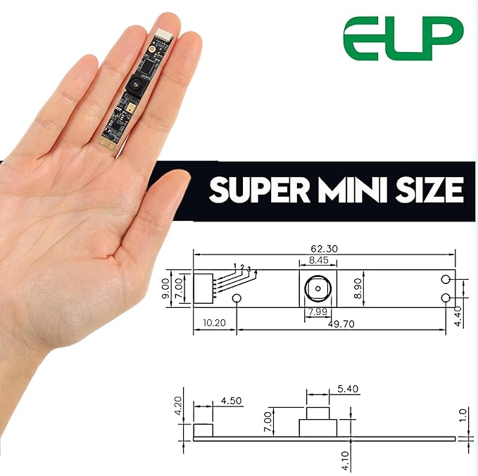 ELP 8mp USB Camera Module with Microphone 4K PC Camera for Computer 2448P Lightburn Camera for Laser Engraver Mini Strip Web Camera CCTV USB Security Camera for Raspberry Pi (64° no Distortion Lens)