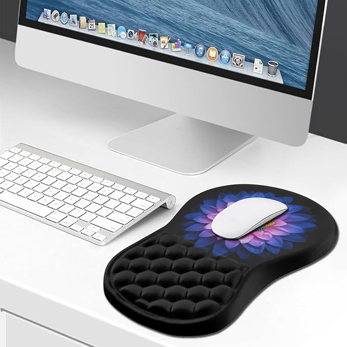 Hokafenle Ergonomic Mouse Pad Wrist Support Wrist Rest Mousepad for Carpal Tunnel Pain Relief with Integrated Memory Foam Slope Massage Bulge (11.8x7.9 inchButterfly Lotus Floral