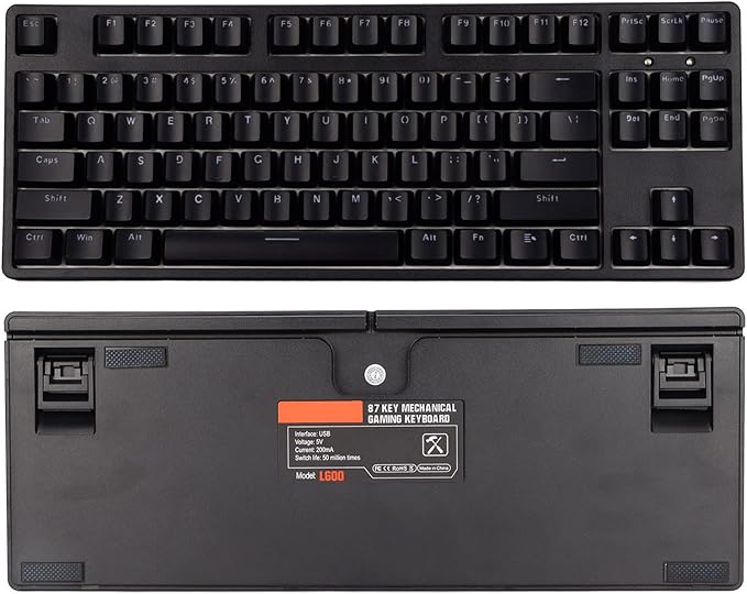 Gaming Keyboard Wired 87 Keys Ergonomic Computer Keyboard Type C Wired Mechanical Keyboard with Dye Sublimation Keycap for Home Office Gaming (Black)