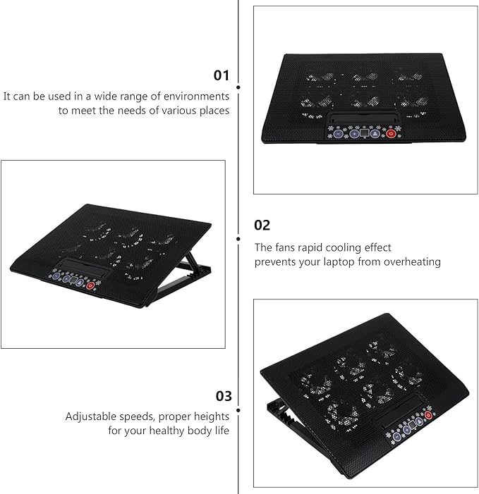 Adjustable Laptop Cooling Rack with Six Fans Black Laptop Cooling Pad for Desktop and Office Use Compatible