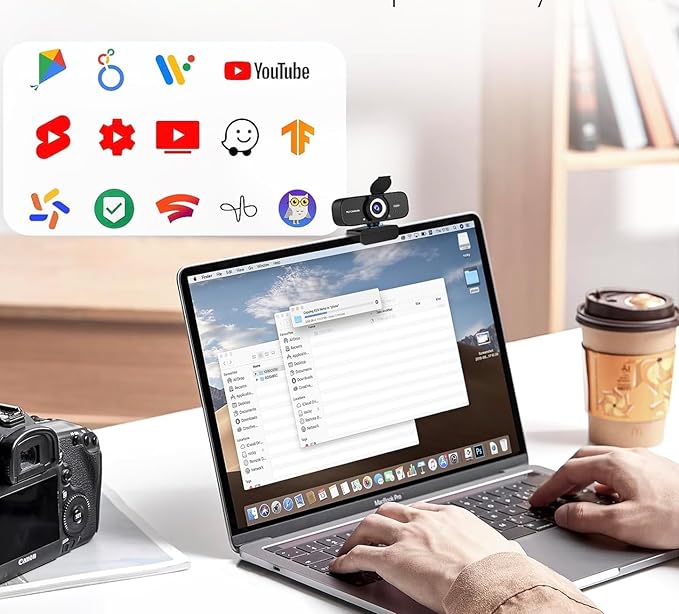 Webcam with Microphone Noise Reduction Wide-Angle Lens Auto Light Adjustment Plug-and-Play USB Webcam for Laptops Desktops Pcs Macs Zoom Skype Streaming Etc