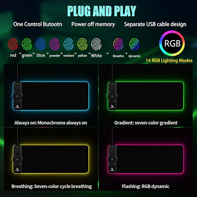Gaming Mouse Pad Wireless Charging 15W Fast Extended Large Size 10 Lighting Modes Office &amp Gaming 31.5X11.8 (Galaxy)