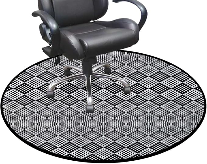 Black White Grey Round Area Rugs Non-Slip Room RugCircle Rug Floor Carpet for Bedroom Kitchen Nursery Dinner Room Decor Scarf Patterns in Patchwork Diameter 35.4 in