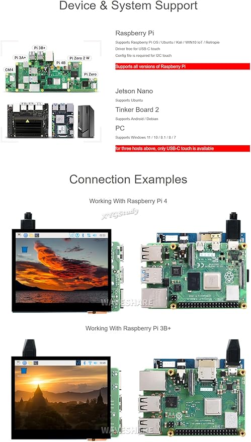3.5inch HDMI Capacitive 640×480 Touch IPS LCD Display (E) with Audio Jack for Raspberry Pi Jetson Nano Tinker Board 2/ PC Windows 11/10 / 8.1/8 / 7