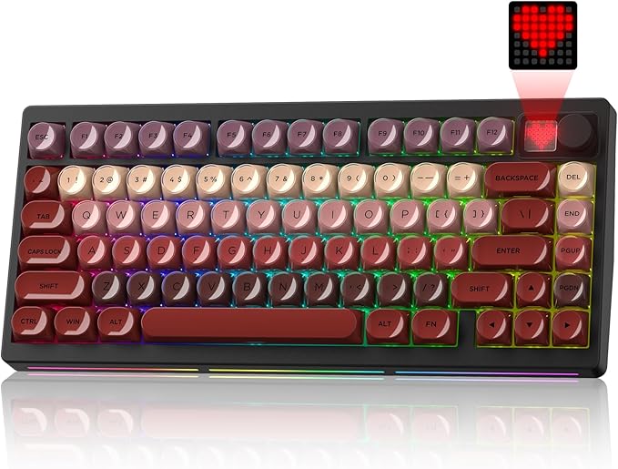 MT75 Lipstick Wireless Mechanical Keyboard 75% Layout Hot Swap Gasket Custom Structure Creamy Pre-lubed Switches Gaming Keyboard with MOA Jelly Keycaps RGB Backlit BT5.0/2.4G/USB-C Mode