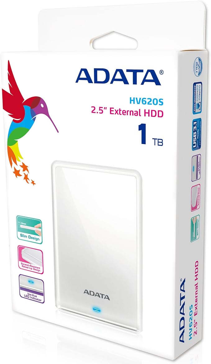 ADATA AHV620S-1TU3-CWH 1TB External Hard Drive White