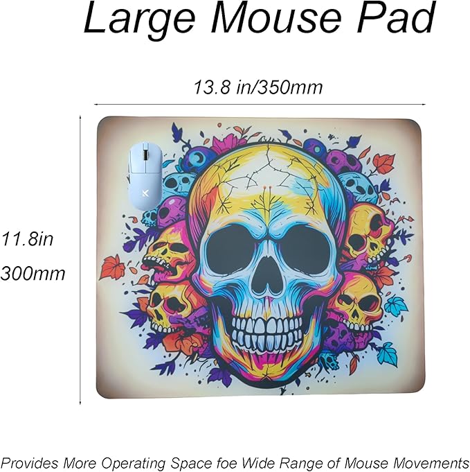 Skull Glass Pad Gaming Mouse PadE-Sports Player Mouse PadUltra-Smooth Micro-Etched Special Glass Surface with Improved Precision and SpeedAnti-Slip BaseWaterproof Easy to Clean(13.8” × 11.8”)