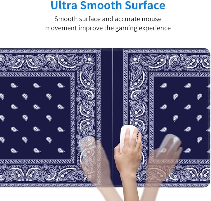 Bandana True Blue Large Mouse Pad 31.5x12 Inch Gaming Desk Mat XXL Non-Slip Rubber Base Computer Pad with Durable Stitched Edges for Work and Play
