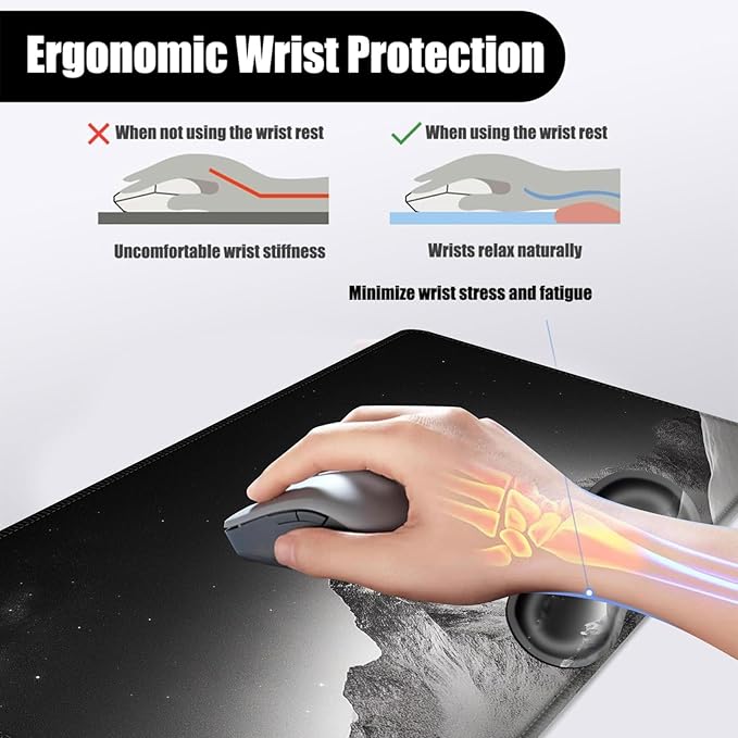 Mouse PadLarge Desk Mat Set 4in1 XL Mousepad + Keyboard Wrist Rest+Mouse Wrist Rest+Coaster with Ergonomic Desk Pad for Home Office Table Computer Cover -Snowy Mountain