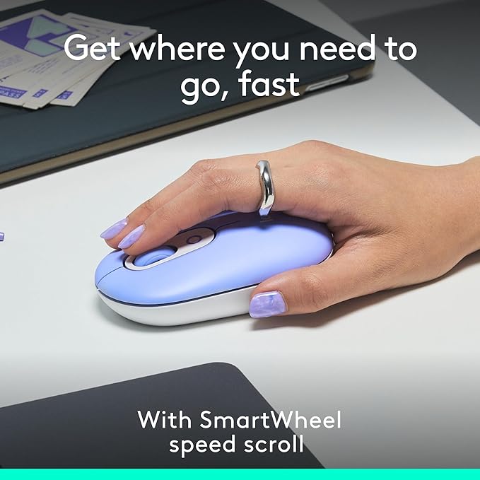 Logitech POP Mouse Compact and Portable Wireless Bluetooth Mouse with Programmable Buttons and Quiet Clicks Easy-Switch Between up to 3 Devices Laptop Tablet PC - Lilac