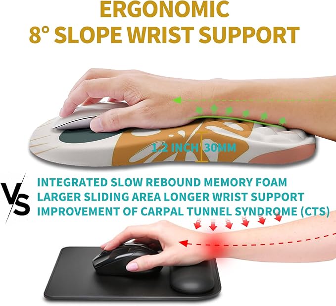 Hokafenle Ergonomic Mouse Pad Wrist Support Wrist Rest Mousepad for Carpal Tunnel Pain Relief with Integrated Memory Foam Slope Massage Bulge (11.8x7.9 inchAbstract Leaves