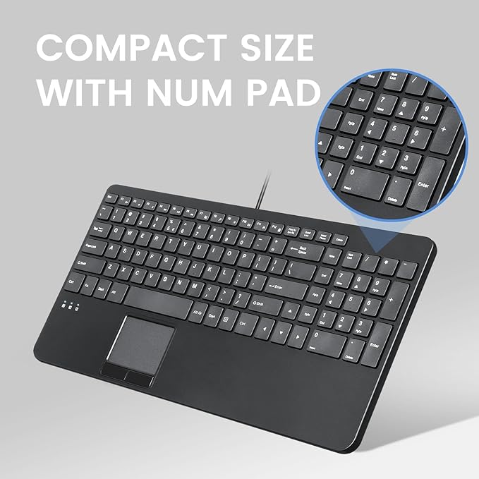 Perixx PERIBOARD-534 US Wired Compact USB Keyboard with Touchpad - X Type Scissor Keys - 15.63x7.80x1.18 inches - Build-in 2 USB Hubs and Number Pad