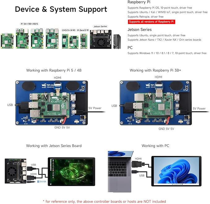 waveshare 7inch Wide Color Gamut Capacitive Touch Display Compatible with Raspberry Pi 5/4B/3B/Zero/Zero W/Zero 2W/Pico/Pico Supports Windows 11/10/8.1/8/7 and Jetson Nano/TX2/Xavier N/Orin
