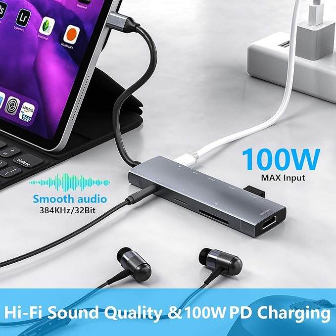 USB C HUB for iPad Pro 9-in-1 Adapter iPad Pro M4 M2 M1 13 12.9 11 inch iPad Air 5 4 Docking Station with 4K HDMI USB-C PD SD/TF Card Reader USB 3.0 3.5mm Headphone Jack Type C Data iPad mini 6