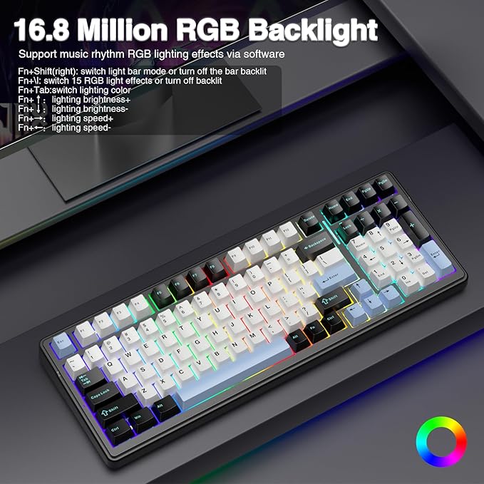 AULA F99 Wireless Mechanical KeyboardTri-Mode BT5.0/2.4GHz/USB-C Hot Swappable Custom KeyboardPre-lubed Linear SwitchesRGB Backlit Gaming Keyboards for PC/Tablet/Xbox/PS4/PS5 (Renewed)