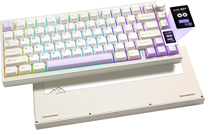 YUNZII AL80 Wireless Mechanical KeyboardFull Aluminum CNC Smart LCD DisplayHot Swappable Gasket Mount 75% Layout with KnobBT/2.4G/USB-CQMK/VIA Support for Win/Mac (Beige Gateron Zero Switch)