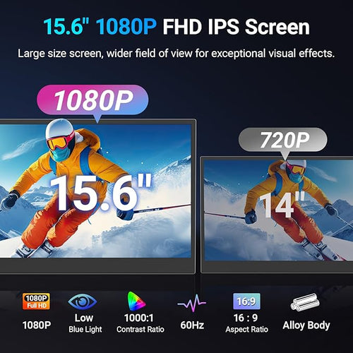 15.6 Laptop Screen Extender 1080P FHD Triple Portable Monitor for Laptops Ultra-Slim Travel Dual Monitor Fit for 13-17.3 Laptops USB-C Plug&ampPlay Extended Screen Compatible with Win/Mac/Androi