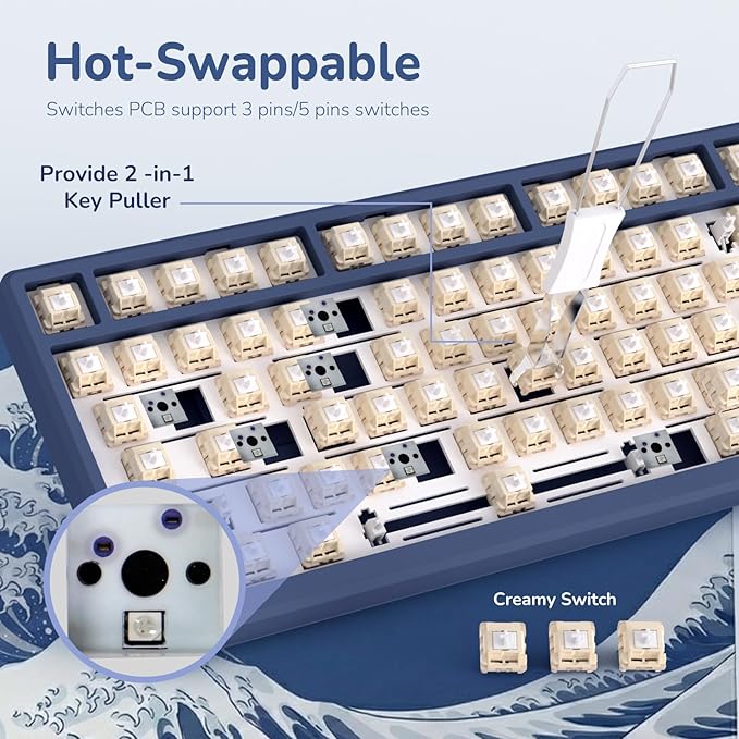 RK ROYAL KLUDGE M75 Wireless Mechanical Keyboard w/Screen and Volume Knob 2.4G/USB-C/BT Gasket Mounted 75% Gaming Keyboard with 81 Keys RGB Backlit Hot-Swap Creamy Switch Blue