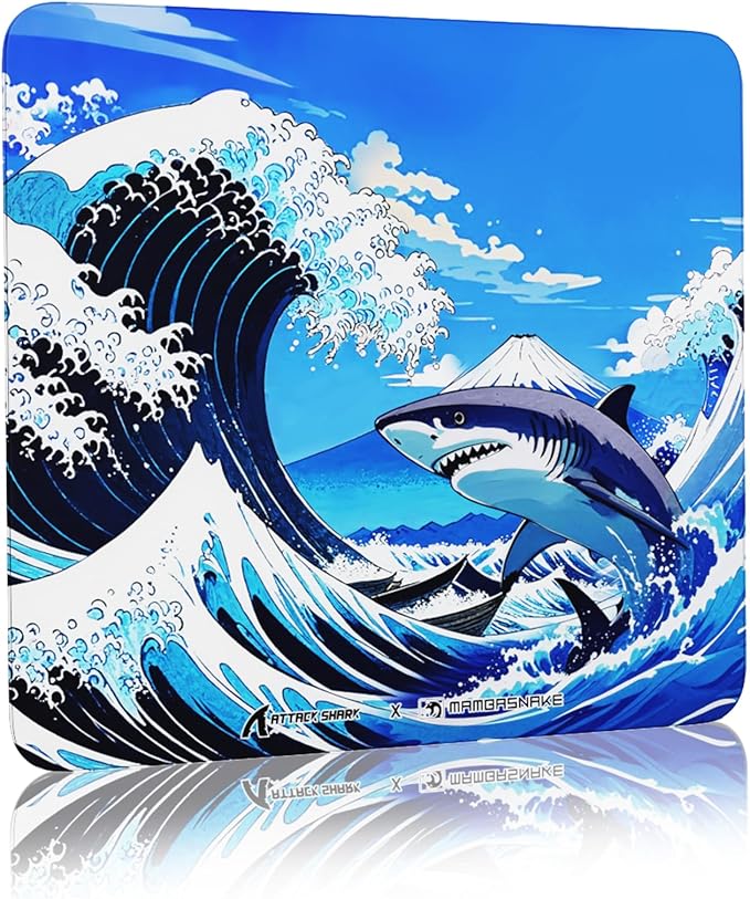ATTACK SHARK CM05 Glass Gaming Mouse Pad17.7x15.7 in Large Mouse MatNon Slip 9H Hard MousepadsNano-Textured Glass Surface with Improved Precision and Speed for FPS/MOBA-Wave SharkBlue