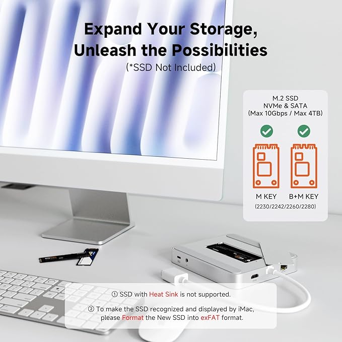 Minisopuru DS802PRO iMac Accessories with 4K@60Hz HDMI USB C Charging 2.5GbE 4TB M.2 SSD Enclosure USB C Hub for iMac 24 inch M1/M3/M4 iMac Hub with 4 USB SD/TF Audio | Silver