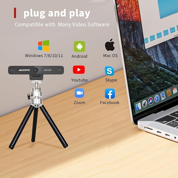 4K Webcam ePTZ Conference Camera with Microphone Ai Face Tracking120°FOV Computer CameraUSB Plug and Play Webcam for Mac/PC/Laptop Zoom/Skype/Facetime/Google Meet/Video Conferencing
