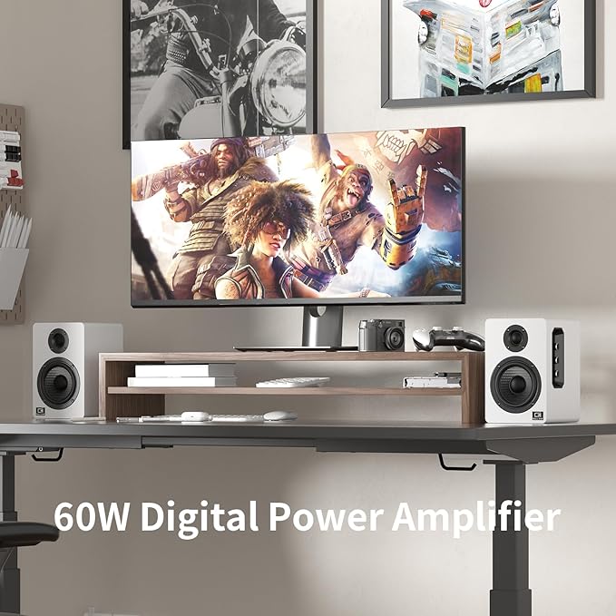 Harmony H2 60W Desktop Speakers with DSP Bluetooth 5.3 24-Bit Optical USB-C AUX Silk-Dome Tweeter Carbon-Fiber Woofer for Computer PC Monitor Gaming (White)