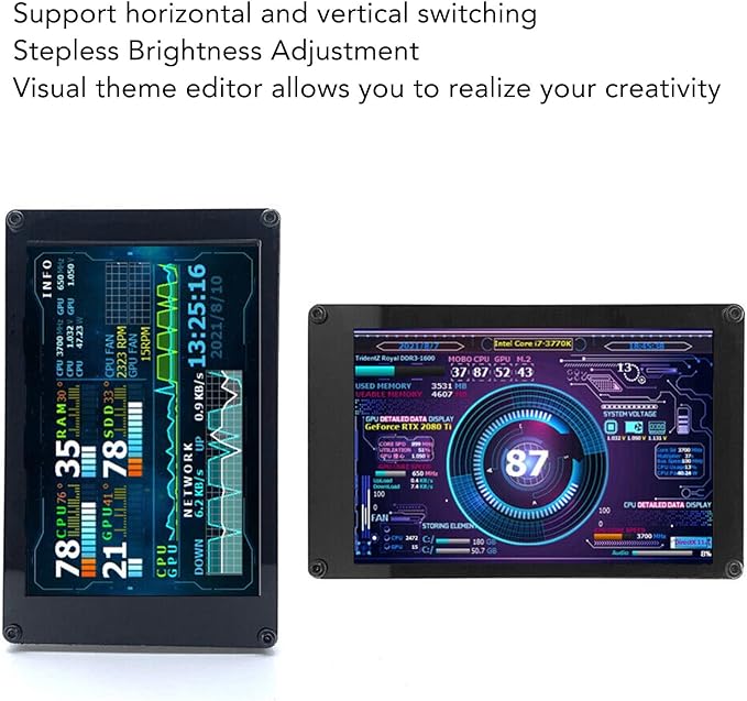 PC CPU HDD Data Monitor 3.5in Computer Temperature Display with Holder Live Readouts GPU Internet Speed Weather Visual Theme Editor USB Computer Temp Monitor for RasPi for