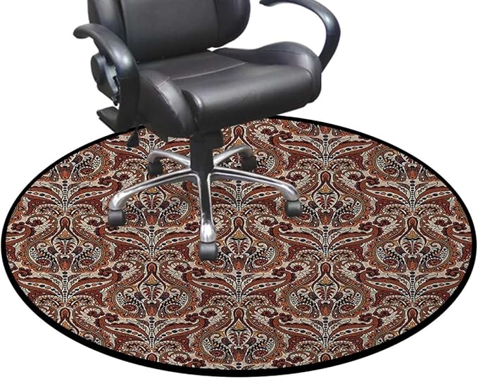 Multicolor Round RugCircle RugFarmhouse Distressed Non Slip Area Rug Round Rugs for Living Room Kitchen Bedroom Bathroom Flower Ornament Mandala Diameter 39.4 in
