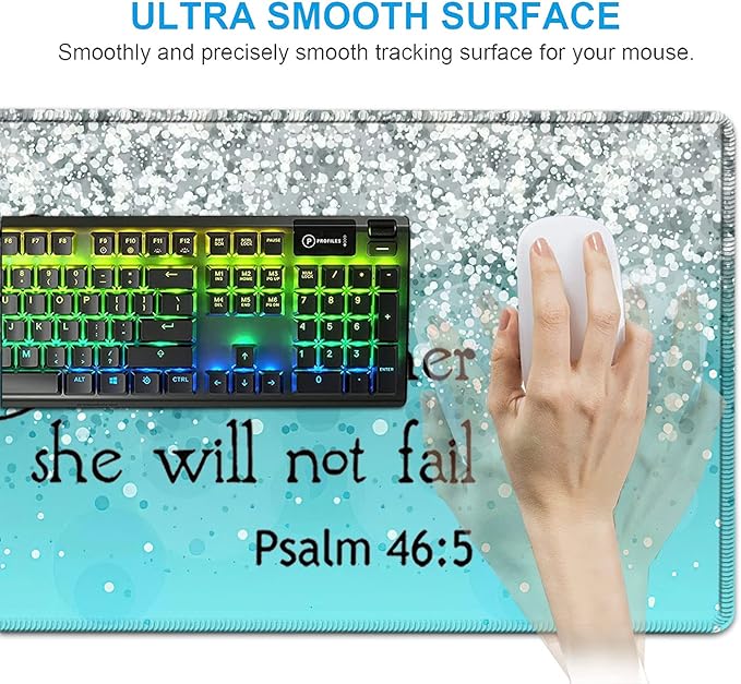 Keyboard Mouse Pad SetExtended Gaming Mouse Pad + Memory Foam Keyboard Wrist Rest Support Psalm 46:5 Blue Glitter Office Desk Mat Writing Pad Easy Typing Pain ReliefXXL Large Mousepad Desk Mat