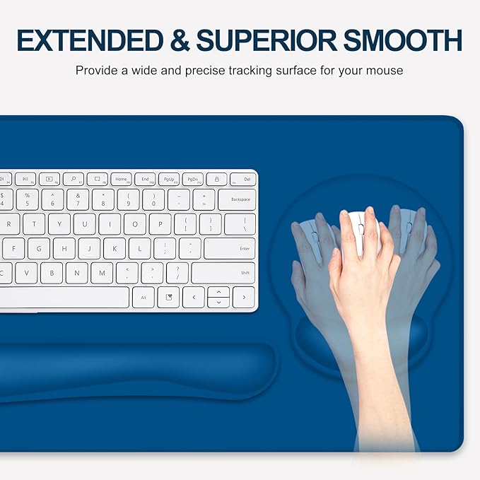 4 PCS Mouse Pad Desk Mat Protector Keyboard Wrist Rest + Comfortable Mouse Pad with Wrist Rest +Coaster Large Gaming Mousepad for Computer Laptop 35.4X 15.7 Deskpad for Office Home I Dark Blue