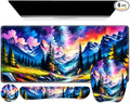 4 in 1 Large Mouse Pad Keyboard Wrist Rest Set Ergonomic Mouse Pad with Wrist Support Desk Mat with Stitched Edges Extended Desk Pad Waterproof Desk Mat for Home Office Game I Landscaping Mountain
