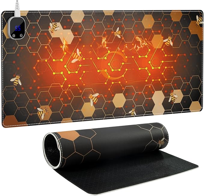 iCasso Heated Desk Pad XXL Heated Mouse Pad Hand Warmer 35.4 x 15.7 Warm Desk Protector Mat with 4 Heating Levels for Computer Keyboard Large Mousepad for Home Office Work (Honeycomb)