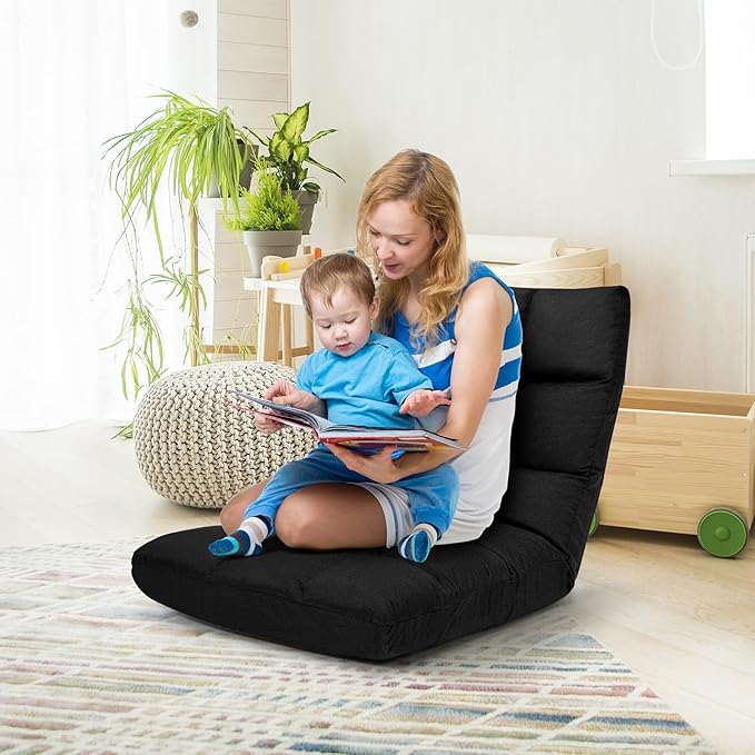 ERGOMASTER Video Gaming Floor Chair with Adjustable 14-Position Memory Foam Folding Floor Sofa Chair Lounger Folding Sleeper Bed Couch Recliner Lazy Lounger for TV Reading Relaxing Black