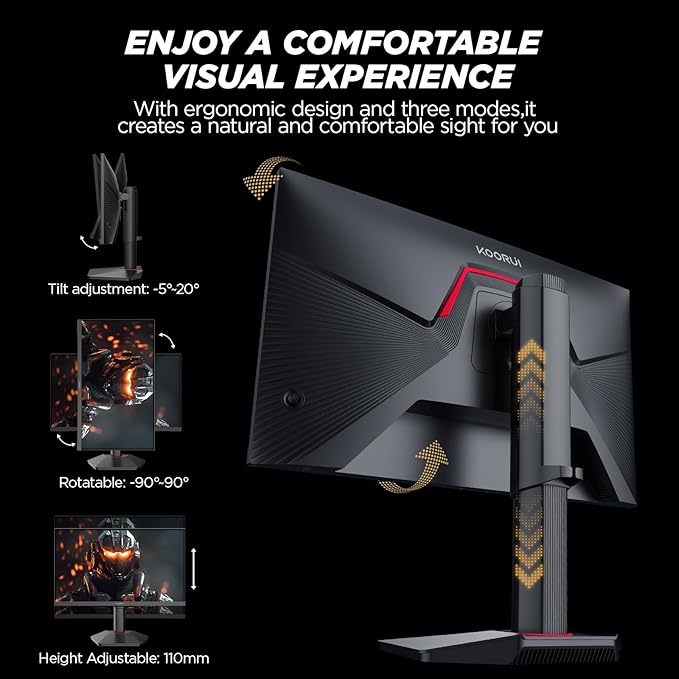 KOORUI G2511E 24.5 Inch Gaming Monitor 320Hz 1ms Fast IPS PC Monitor FHD 1080P HDR 400 95% DCI-P3 Color Gamut Adaptive Sync Compatible Ergonomic Stand HDMI 2.0 &amp DP 1.4 Black