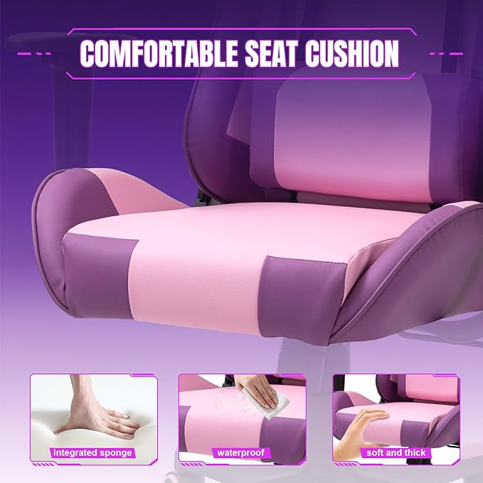 DIKEP Reclining Gaming Chair High-Back Recliner Chair with Headrest and Lumbar Support PU Leather Racing Gaming Chair with Height Adjustable and Headrest 360° Swivel Seat for Adults - Purple &amp P