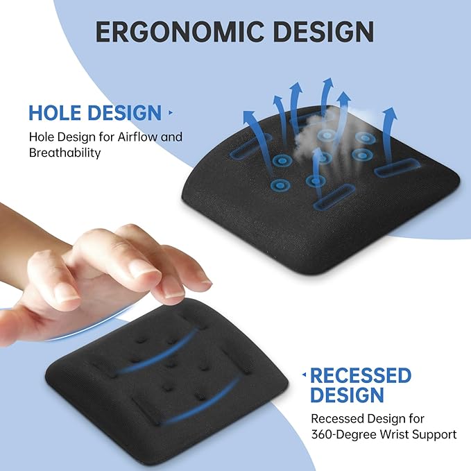 Upgraded Wrist Rest for Laptop Ergonomic Memory Foam Laptop Wrist Pads for Computer Keyboard Wrist Support Cushion for Typing (Black)