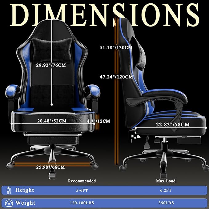 Gaming Chair with Pocket Spring Cushion and Footrest Ergonomic Computer Chair for Adults Breathable PU Leather Game Chair