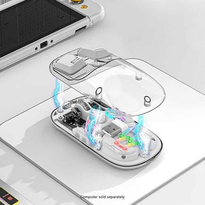 Sahara - Wireless Mouse | Transparent Shell LED Lights | Rechargable Battery | USB &amp Type C Adapter | Glacier Pro Series | Clear