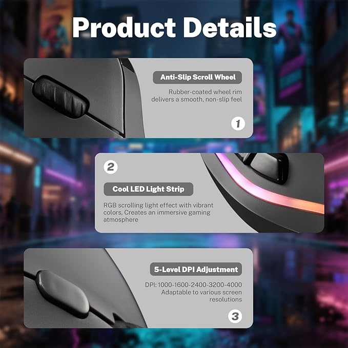 Gaming Mouse with Display Wireless Vertical Ergonomic Mouse with Tri-Mode Connectivity 7 Programmable RGB Buttons 4000 DPI Rechargeable for PC Laptop Mac