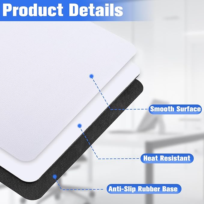 40 Pcs White Mouse Pad for Heat Transfer White Mouse Pads for Transfer Heat Press Printing Crafts DIY Rectangular Mousepad Mouse Pads with Non Slip Rubber Base(22x18x0.3cm)