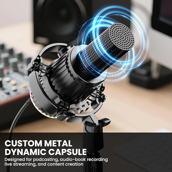 BASN USB/XLR Dynamic Microphone Live Streaming Gaming Recording with Three-in-One Mute ButtonRGB Lighting and MIC Stand for PC (Black) SL2000