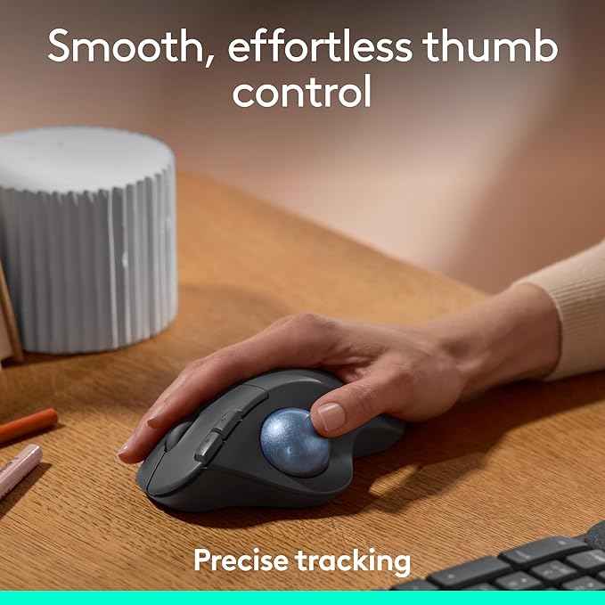 Logitech Ergo M575S Wireless Trackball Mouse Wireless Ergonomic Mouse with Bluetooth and Encrypted Dongle Comfortable Thumb Control Precise and Smooth Tracking for PC/Mac - Graphite Blue Ball