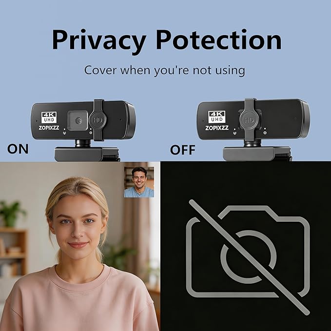 4K Webcam for PC Ultra HD Web Camera with Microphone PDAF AutofocusPrivacy CoverUSB A &amp USB C Adapter Plug &amp PlayIdeal for Business Meetings&ampLive Streaming